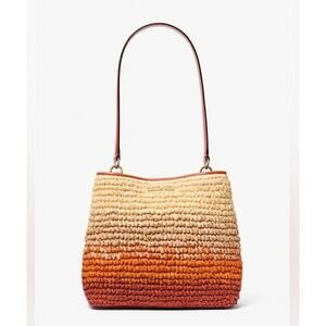 Michael Kors Pratt Medium Ombre Straw Shoulder Bag Red Clay Orange Summer Boho